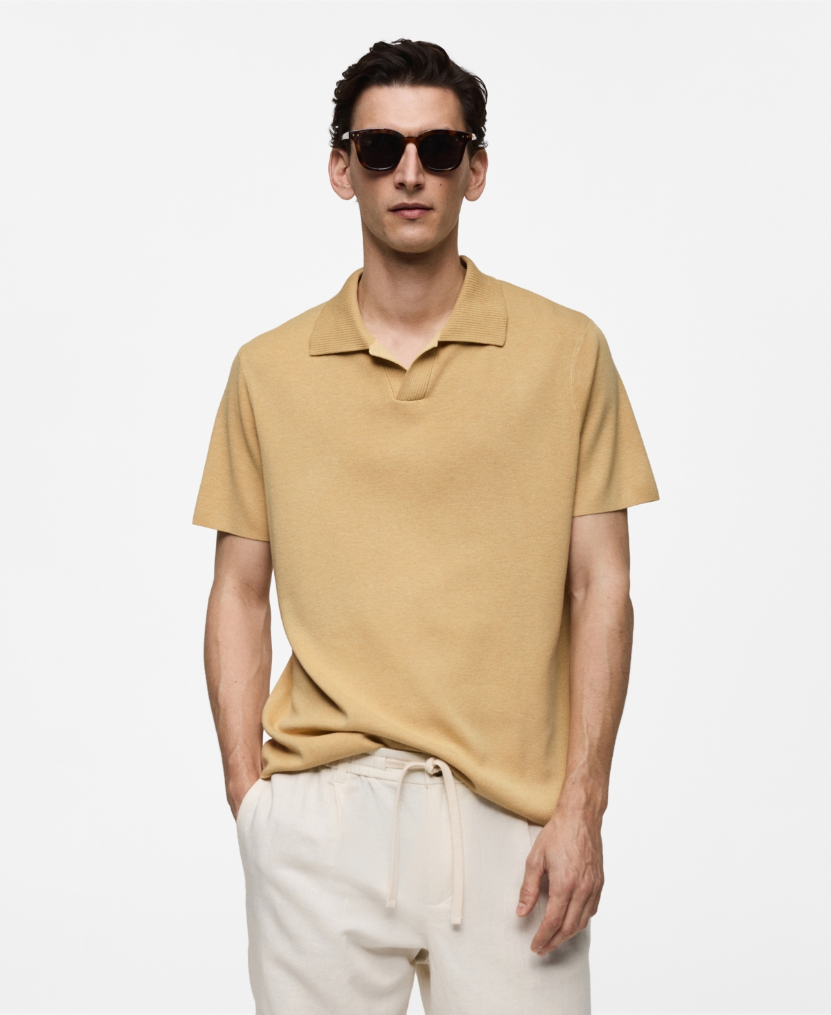 Mango Men's Textured Cotton Polo Shirt