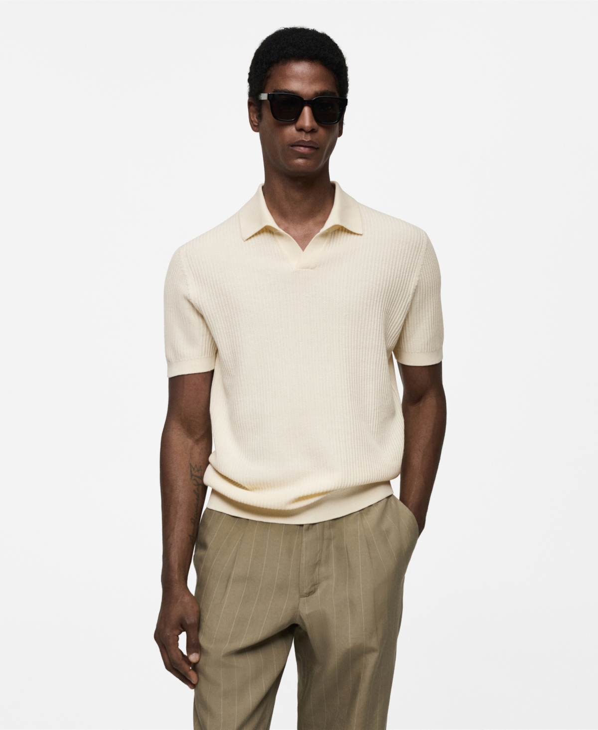 Men's Ribbed Cotton Polo Shirt - Off White