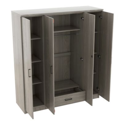 4-Door Wardrobe with 1 Drawer, Gray