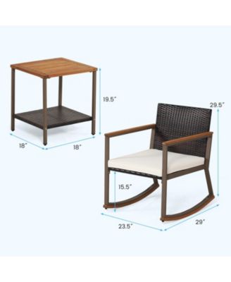 3 Pieces Rattan Rocking Bistro Set with Coffee Table and Cushions