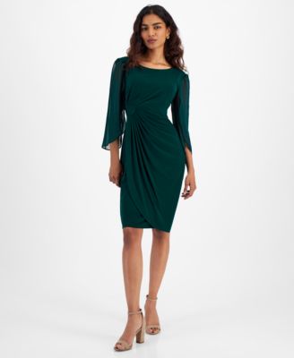 Connected - Petite Chiffon Cape-Sleeve Sheath Dress