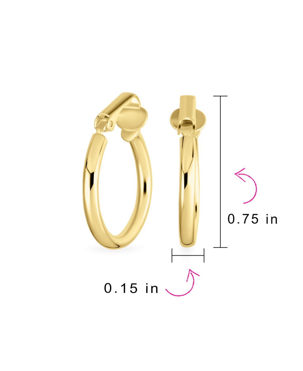 Bling Jewelry Classic Basic Simple Tube Lightweight Clip On Hoop Earrings For Women Non Pierced Ears Gold Plated Sterling Silver .75 Diameter - Gold-t