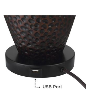 Kaly Rustic Industrial Table Lamps 25" High Set of 2 Hammered Oiled Bronze with USB Charging Port Faux Leather Drum Shade for Desk