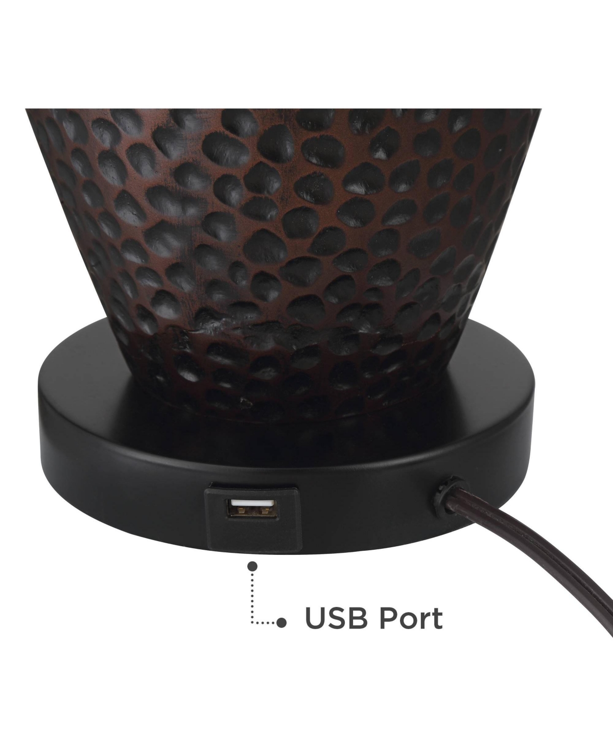 Franklin Iron Works Kaly Rustic Traditional Natural Cottage Table Lamps High Set of 2 with Usb Charging Port Hammered Oil Rubbed Bronze Faux Leath