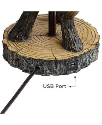 Boone Rustic Western Table Lamps 27 1/2" Tall Set of 2 Natural Antler with USB Charging Port Bell Shade for Bedroom Living Room Office