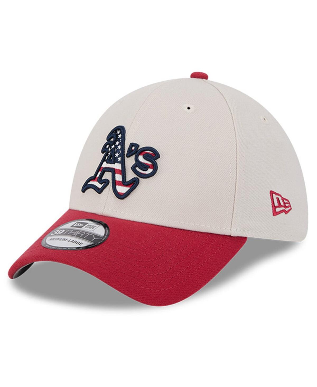 New Era Men's Red Oakland Athletics 2024 Fourth Of July 39thirty Flex Hat In Khaki