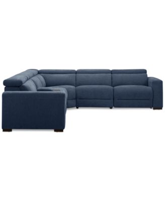 Nevio 6-Pc. Fabric Power Headrest L-Shaped Sectional and Console with 2 Power Motion Chairs
