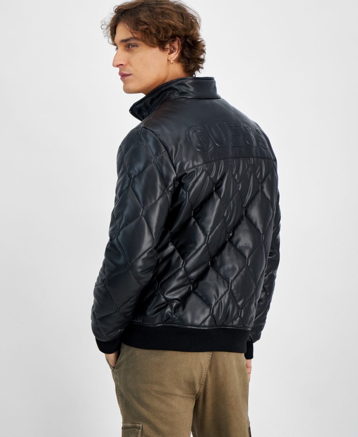 Guess Men's Quilted Full-Zip Faux-Leather Jacket - Jet Black A996