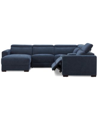 Nevio 5-Pc. Fabric Power Headrest Sectional and Chaise with 1 Power Motion Chair