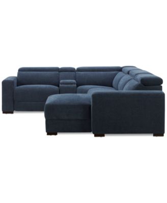 Nevio 5-Pc. Fabric Power Headrest Sectional and Chaise with 2 Power Motion Chairs