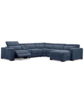 Nevio 6-Pc. Fabric Power Headrest Sectional with Chaise & Console and 1 Power Motion Chair