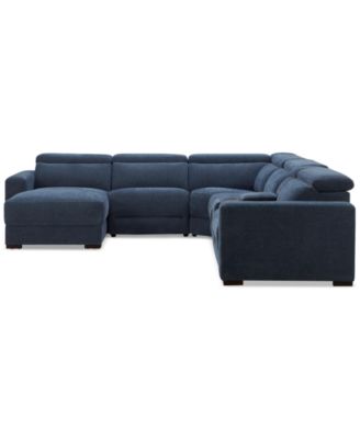 Nevio 6-Pc. Fabric Power Headrest Sectional with Chaise & Console and 2 Power Motion Chairs