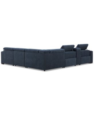 Nevio 6-Pc. Fabric Power Headrest Sectional with Chaise & Console and 2 Power Motion Chairs