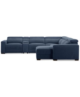 Nevio 6-Pc. Fabric Power Headrest Sectional with Chaise & Console and 3 Power Motion Chairs
