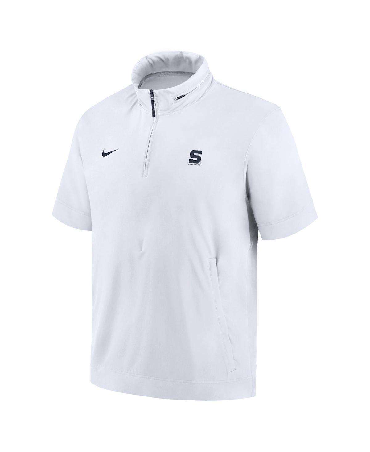 Nike Men'sPenn State Nittany Lions 2024 Sideline Coach Short Sleeve Half-Zip Hoodie Jacket - White, Navy