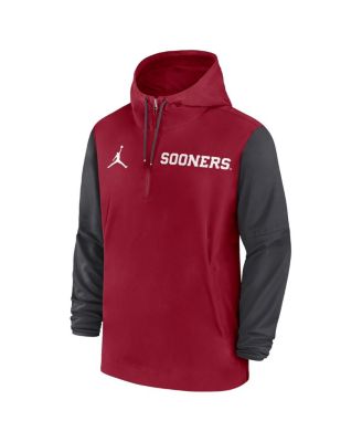 Men's Crimson Oklahoma Sooners 2024 Sideline Pregame Player Half-Zip Hoodie