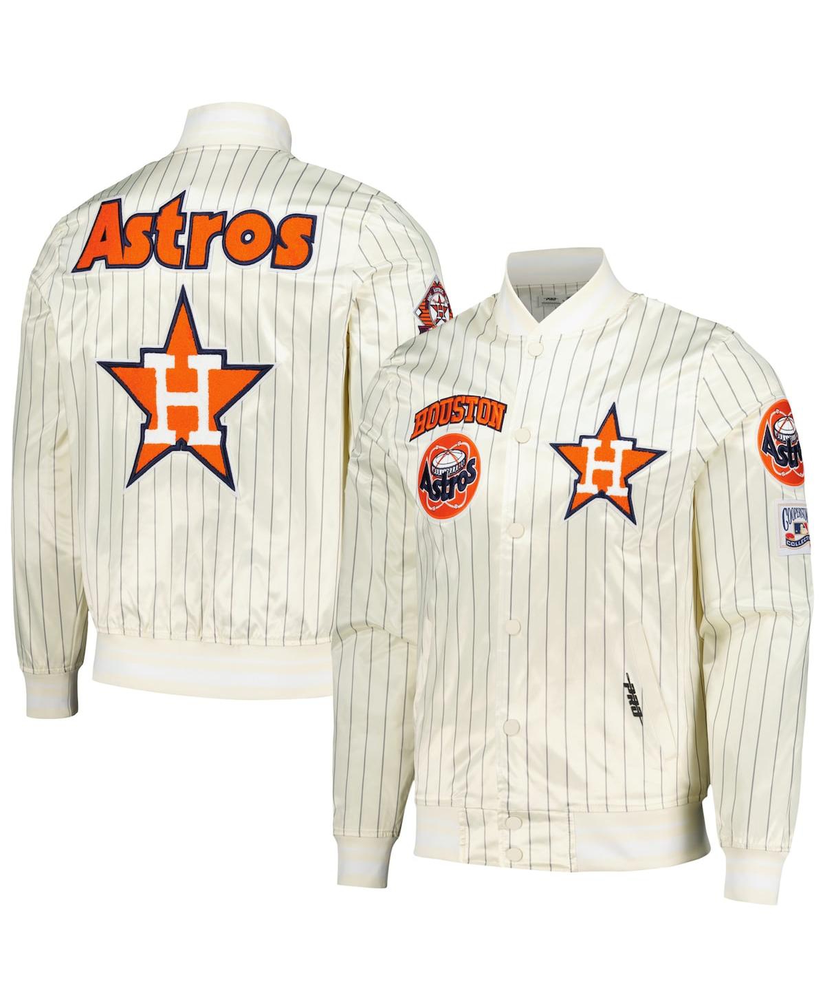 Men's Cream Houston Astros Cooperstown Collection Pinstripe Retro Classic Satin Full-Snap Jacket - Cream