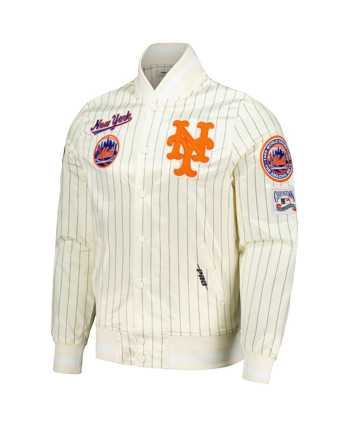 Pro Standard Men'sNew York Mets Cooperstown Collection Pinstripe Retro Classic Satin Full-Snap Jacket - Cream