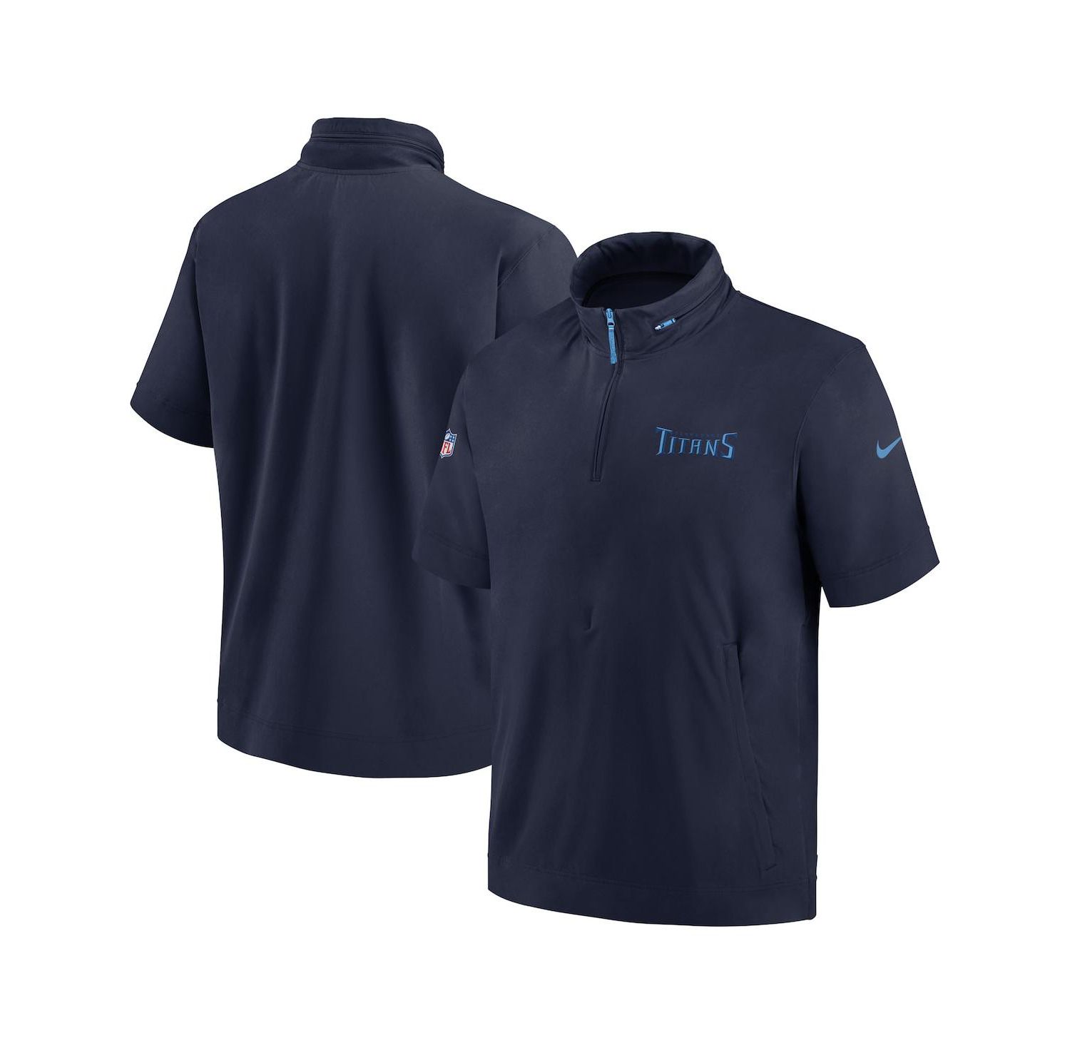 Men's Navy Tennessee Titans 2024 Sideline Coach Short Sleeve Half-Zip Hoodie Jacket