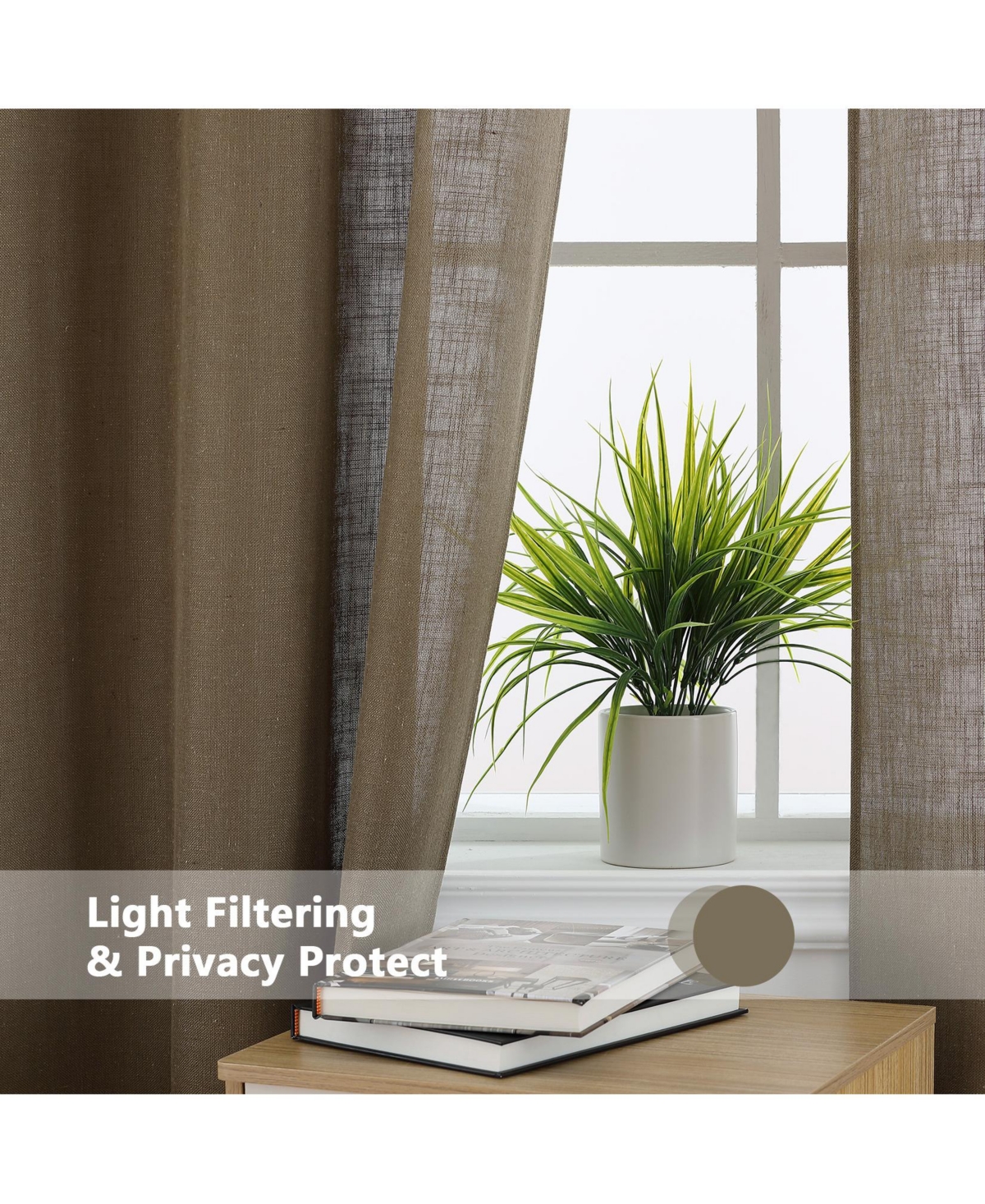 Linen Blend Textured Grommet Semi-Sheer Window Curtain Panels Set, 37" x 84" - Brown