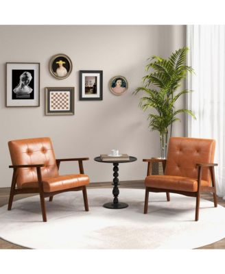 Mid Century Accent Chair Tufted Reading Armchair Solid Rubber Wood