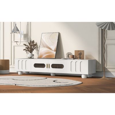 Streamdale Contemporary Sleek TV Stand with Glass-Front Cabinet and Drawers