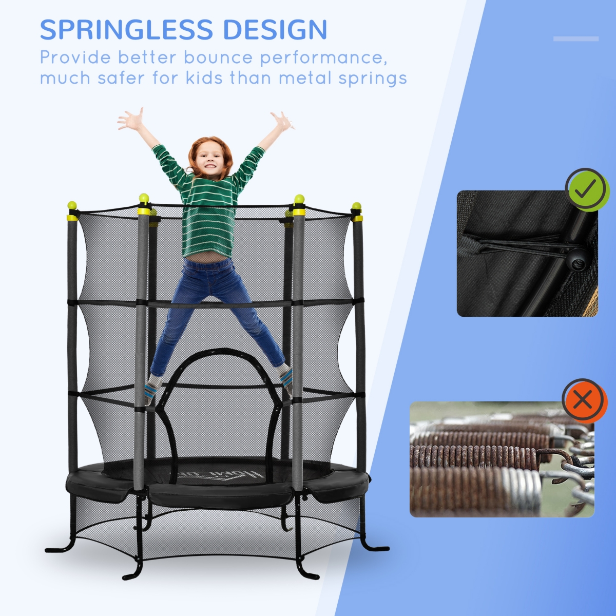 Streamdale Furniture Ultimate Kid Safety Indoor-Outdoor Mini Trampoline Foam Pad + Spring-Free Bungee + Protective Netting