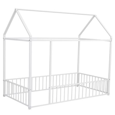 Twin Metal House Bed with Fence