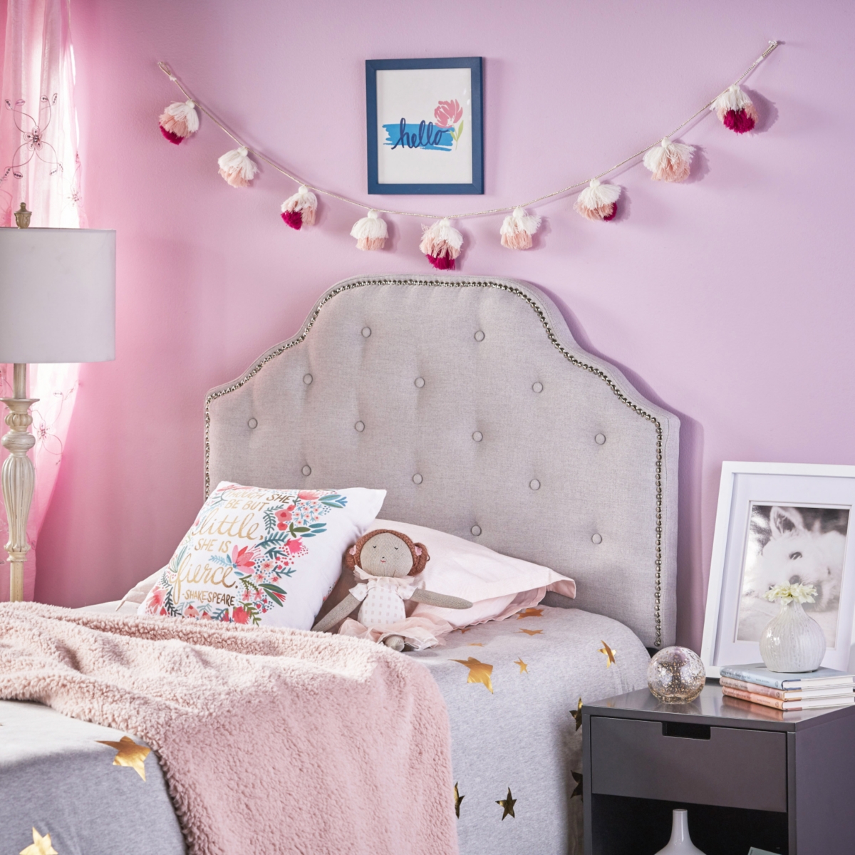 Streamdale Furniture Adjustable Camelback Headboard with Button Tufting and Nailhead Accents