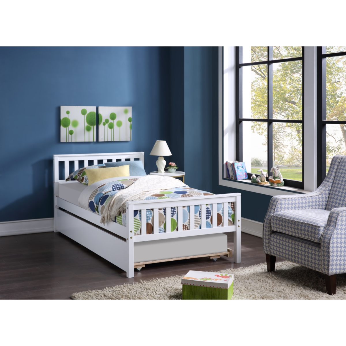 Streamdale Furniture Bed with Trundle, Platform Bed Frame with Headboard and Footboard, for Bedroom Small Living Space, No Box Spring Needed, Whi
