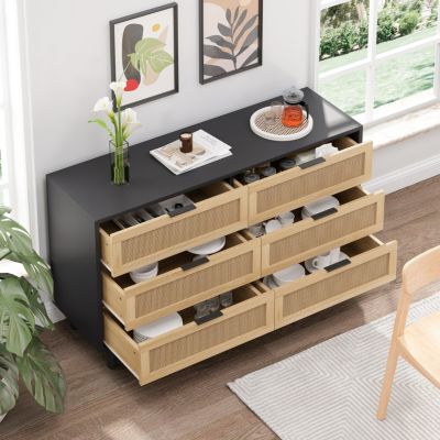 Natural Rattan Dresser with Anti-Tip Design and Ample Storage