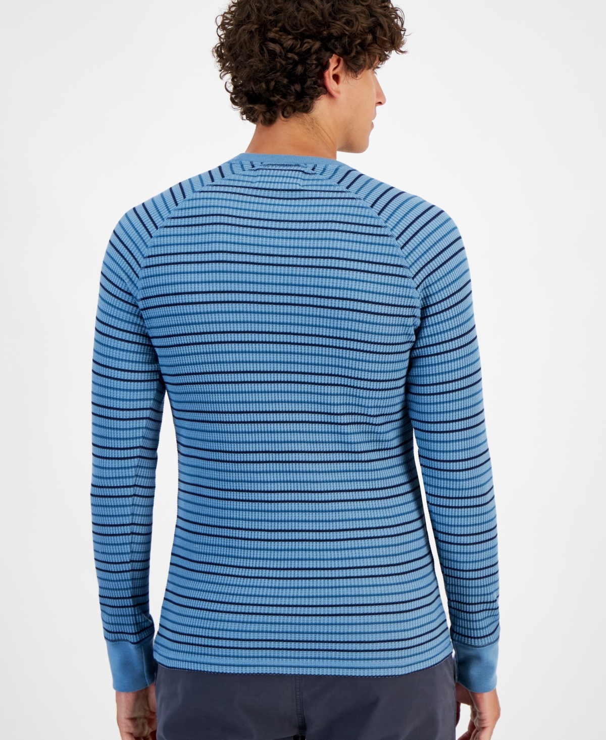 Sun + Stone Men's Josh Thermal Long Sleeve Striped Crewneck Shirt, Created for Macy's