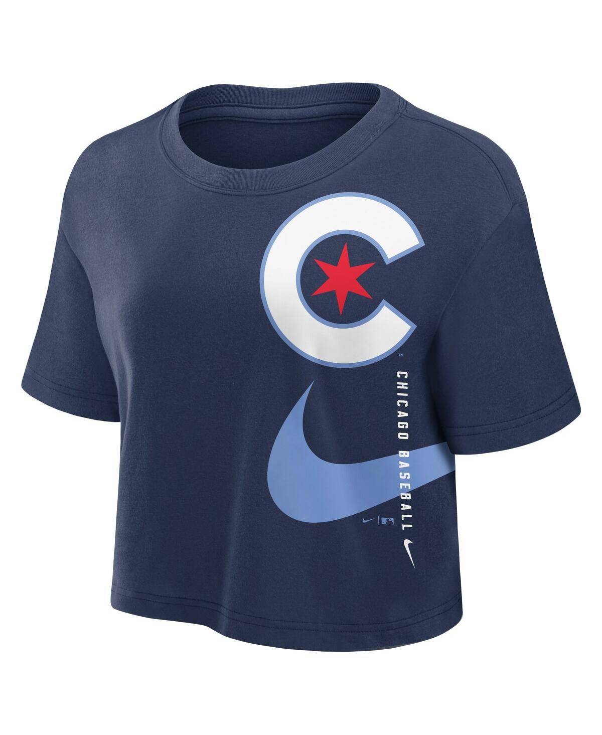 Nike Women'sChicago Cubs City Connect Performance Cropped T-Shirt - Navy