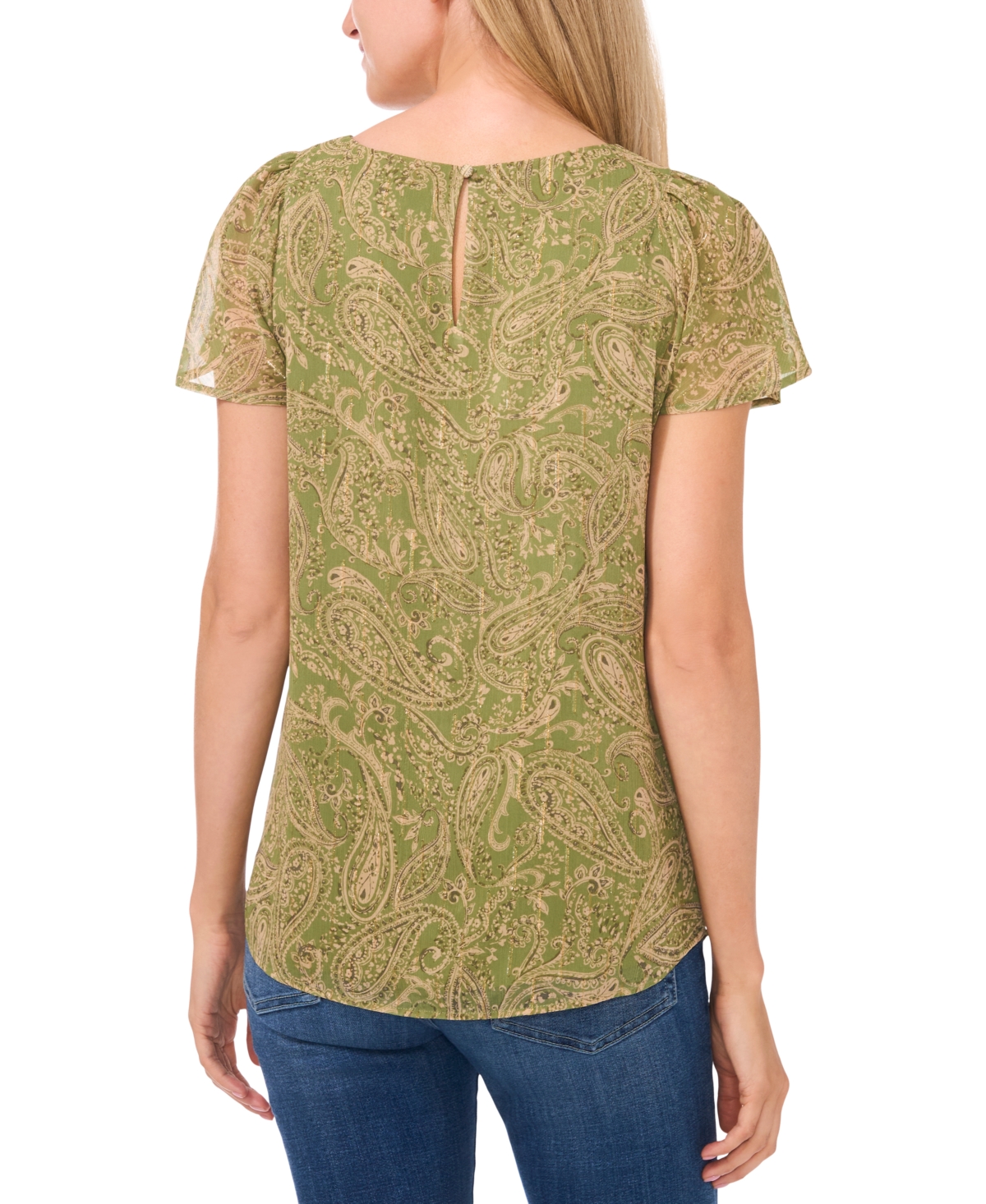 CECE WOMEN'S FLUTTER-SLEEVE CREWNECK BLOUSE 