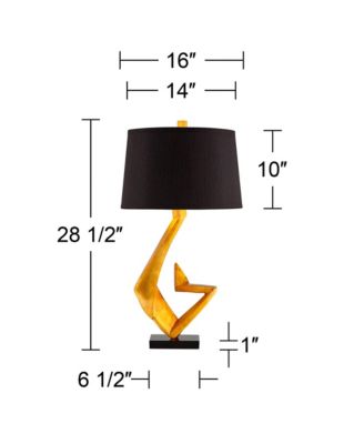 Zeus Modern Mid Century Table Lamp 28 1/2" Tall Sculptural Gold Leaf Metal Black Drum Shade Bedroom Living Room Bedside Nightstand