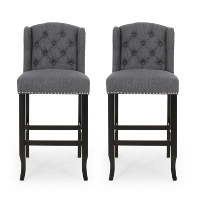 Sophisticated Upholstered Button-Tufted Wingback Barstools