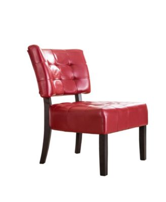 Blended Leather Tufted Accent Chair with Oversized Seating, Red