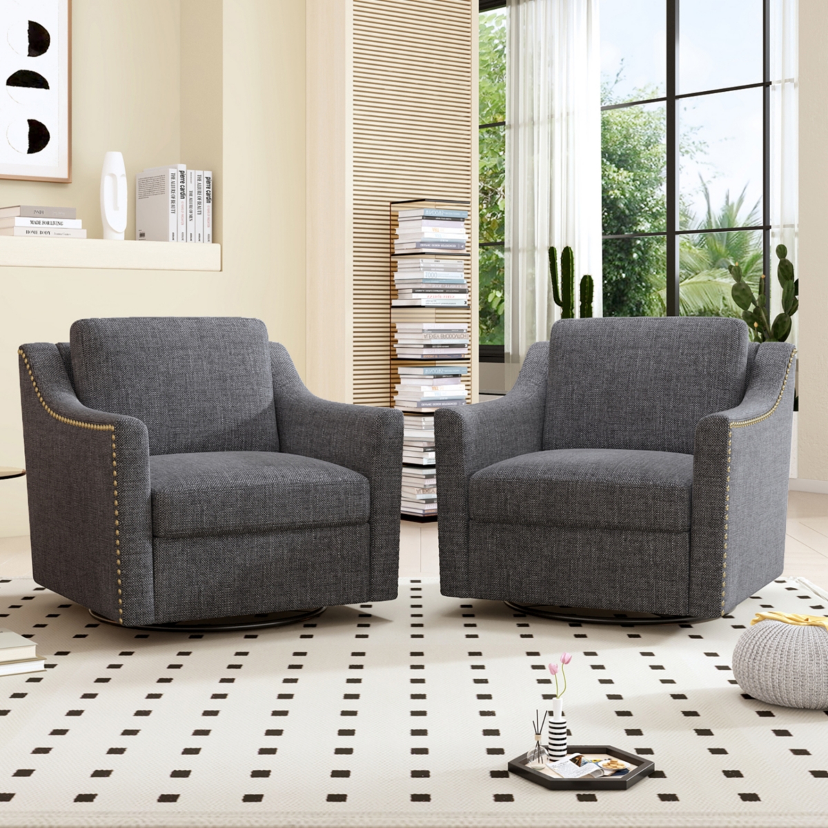 Streamdale Furniture Versatile 360° Swivel Barrel Chair for Modern Living - Black+ gray