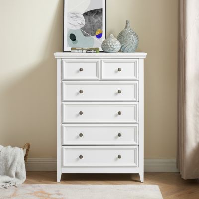Modern Wooden Dresser with 6 Spacious Drawers and Metal Handles