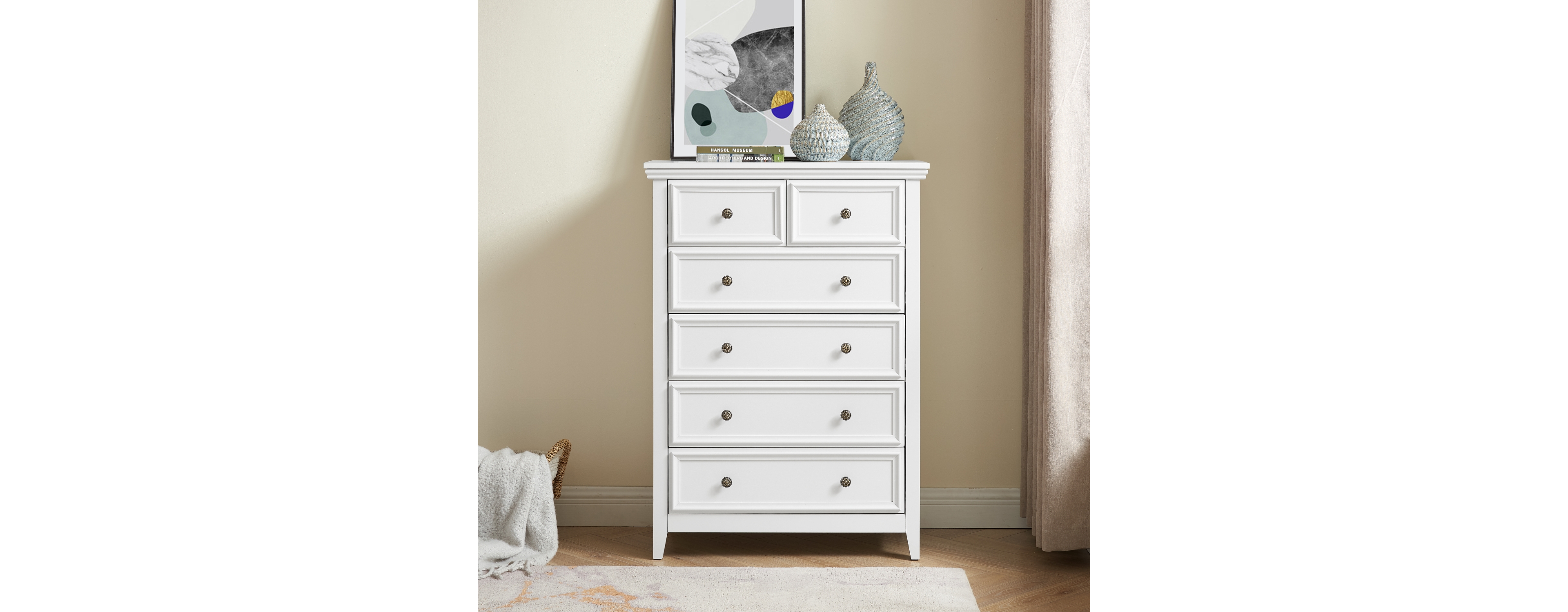 Streamdale Furniture Modern Wooden Dresser with 6 Spacious Drawers and Metal Handles