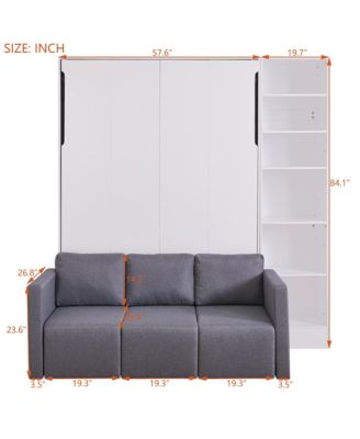 Full Size Murphy Bed Wall Bed with Sofa, with Shelves, White