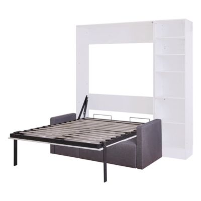 Full Size Murphy Bed Wall Bed with Sofa, with Shelves, White