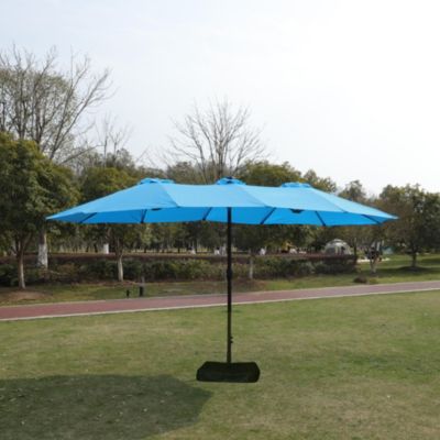 15ft Double-Sided Market Umbrella with Crank Lift for Ample Shade