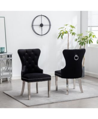 Streamdale  Furniture  Contemporary Tufted Velvet Chair with Nailhead Trim, Set of 2