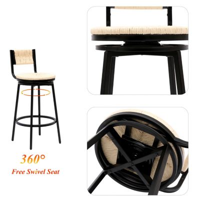 Streamdale Handwoven Bar Stool with Ergonomic Design and Durable Metal Base