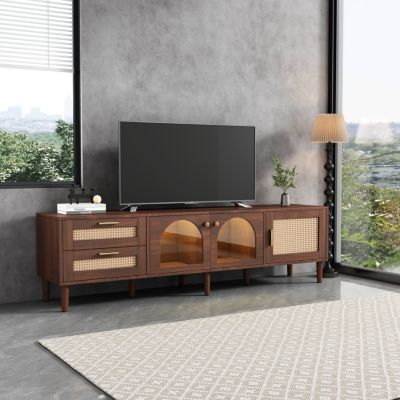 Streamdale Multifunctional TV Stand with Rattan Drawers and Ample Storage