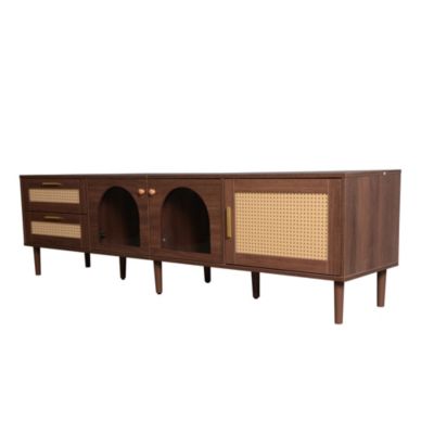 Streamdale Multifunctional TV Stand with Rattan Drawers and Ample Storage
