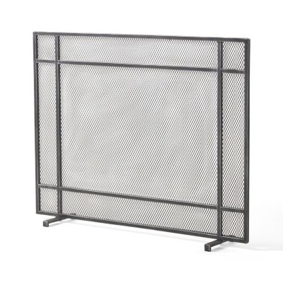 Markus Modern Single Panel Black Brushed Silver Iron Firescreen