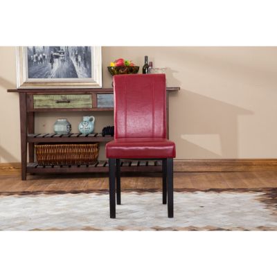 Style Solid Wood Leatherette Padded Parson Chair, Red, Set of 2