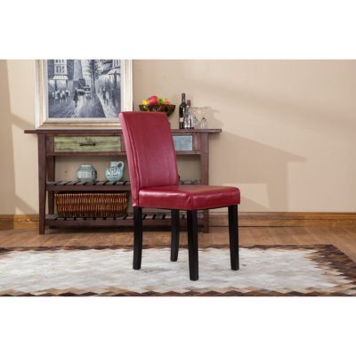 Style Solid Wood Leatherette Padded Parson Chair, Red, Set of 2